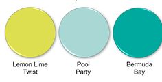 four different shades of paint in the same color scheme, including lemon lime, teal, and pool party