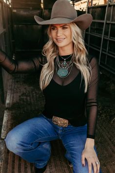 Long sleeve Mesh Top Cowgirl Bar Outfit, Nfr Outfits, Lainey Wilson, Urban Cowgirl, Sky Black, Mesh Long Sleeve Top, Black Mesh Top, Mesh Shirt, Sheer Shirt