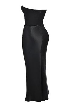 Features: This elegant bodycon maxi dress features a strapless design with an off-shoulder sleeveless silhouette and backless style. It is perfect for both club parties and formal events, making you stand out with its sexy and fashionable black color. Add a touch of sophistication to your wardrobe with this must-have piece. Elegant One-shoulder Bodycon Dress For Club, Elegant Bodycon Backless Dress For Club, Elegant Backless Club Evening Dress, Fitted Solid Color Evening Dress For Night Out, Elegant Backless Evening Dress For Club, Elegant Stretch Backless Dress For Club, Elegant Bodycon Backless Dress For Prom, Sleek Backless Maxi Dress For Party, Elegant Stretch Strapless Party Dress