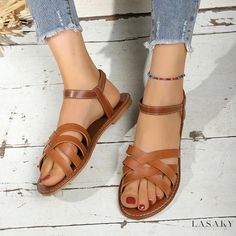 Lasaky - Cozy Flip Flop Shoes Casual Brown Sandals With Flat Heel, Casual Open Toe Flats With Rubber Sole, Trendy Slip-on Sandals For Fall, Casual Flat Sandals For Fall, Casual Ankle-high Sandals For Fall, Casual Open Toe Flats For Fall, Casual Brown Ankle-high Sandals, Casual Brown Flat Sandals, Casual Synthetic Sandals For Fall