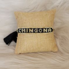 Black Back With Gold Letters "Chingona" Adjustable Pull With Tassels. Adjustable Black Friendship Bracelets For Party, Beaded Black Friendship Bracelet For Party, Party Black Beaded Friendship Bracelet, Floral Cuff Bracelet, Silver Flower Bracelet, Gold Stretch Bracelet, Floral Cuff, Engraved Cuff, Tree Of Life Bracelet