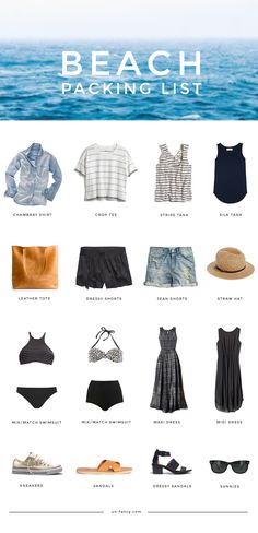 the beach packing list is shown in this image