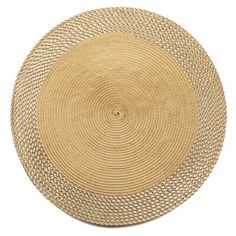 a round woven placemat on a white background