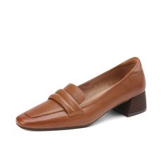 These low heel loafers are the perfect blend of style and comfort. Made with soft. supple leather. they mold to your feet for a custom fit. The square toe gives them a modern edge. while the rich brown color is perfect for any season. Whether you're dressing up for a special occasion or just running errands. these shoes will keep you looking and feeling your best. Upper: Lambskin Lining: Leather Outsole: TPR Toe: Square Toe Closure: Slip on Heel: 4cm/1.6'' Color: Nude. Brown is_handmade: Yes Womens Brown Shoes, Brown Womens Shoes, Heel Loafers, Loafers Women, Chunky Loafers, Brown Loafers, Square Toe Heels, Brown Shoes, Loafers Style