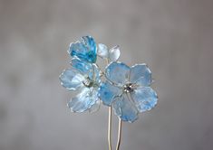 Blue Bridal Hairpins Transparent Flower Hair Forks - Etsy Moldavia Crystal Suncatchers Diy, Blue Flower Earrings, Chinese Embroidery, Transparent Flowers, Fairy Jewelry, Kanzashi Flowers, Floral Hoops, White Wedding Flowers, Blue Bridal