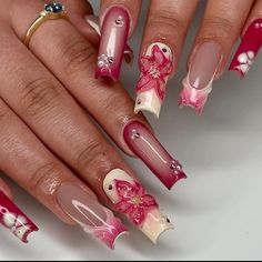 @nailsbyhayat Flower Acrylic Nails Square, Flower Acyrilics Nails, Long Cute Nails Ideas, Cool Long Nails, Long Square Gel X Nails, Besame Mucho Nails, Square Nails Ideas Summer, Orchid Nails Square