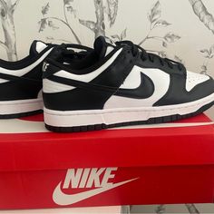 Size 9 1/2 Men. Brand New. Never Worn. With Box. Classic Skate Shoes With Branded Heel Counter For Streetwear, Classic Black And White Sneakers For Streetwear, Classic Black And White Low-top Sneakers, Nike Dunk Panda, Dunk Panda, Shoes Nike, Nike Dunk, Nike Black, Nike Dunks