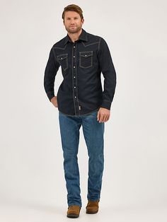 COMFORTABLE, CLASSIC, AND A LITTLE COUNTRY Wrangler® Retro® jeans are a modern take on our authentically Western jeans. Made for country rock stars, rodeo ropers, and those who just happen to have great taste, our men's retro bootcut jeans are a versatile style made to suit any occasion. They offer a comfortable mid rise, relaxed fit through the seat and thigh, and a leg opening that fits perfectly over your favorite pair of boots. Speaking to our Western heritage with a modern sensibility, our Western Style Jeans For Rodeo In Fall, Denim Jeans With Pockets For Ranch, Western Style Denim Blue Jeans For Rodeo, Western Style Dark Wash Jeans For Ranch, Western Dark Wash Jeans For Rodeo, Western Cotton Jeans For Ranch, Western Style Cotton Jeans For Rodeo, Retro Jeans, Western Jeans