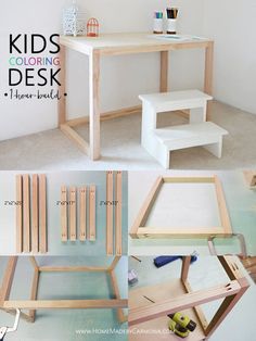 kids's desk made out of plywood and paint