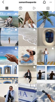 an iphone photo collage with many different pictures and people on the beach, including one man