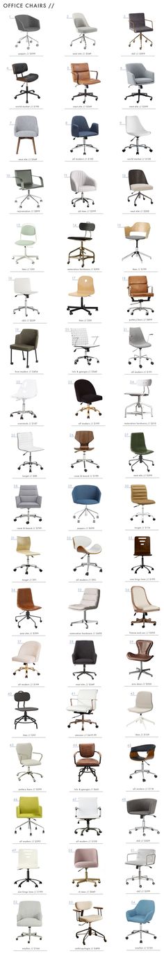 the different types of chairs are shown in this diagram, and each one has its own color