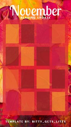 the cover of november reading update, with colorful leaves in the foreground and an orange background