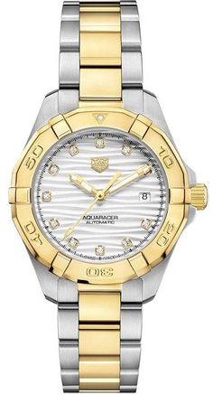 TAG Heuer Watch Aquaracer Ladies #add-content #bezel-unidirectional #bracelet-strap-gold #brand-tag-heuer #case-depth-10mm #case-material-steel #case-width-32mm #cws-upload #date-yes #delivery-timescale-call-us #dial-colour-white #gender-ladies #luxury #movement-automatic #new-product-yes #official-stockist-for-tag-heuer-watches #packaging-tag-heuer-watch-packaging #sale-item-no #style-divers #subcat-aquarace Tag Womens Watch, Tag Watches Women, Tag Heuer Women Ladies Watches, Tag Heuer Aquaracer Women, Tag Huer Female Watch, Tag Heuer Aquaracer