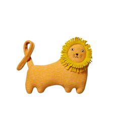 a wooden toy with a lion on it's head and a ribbon around its neck