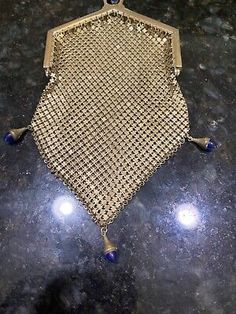 Vintage 1920’s Gold-Tone Mesh Ladies Wristlet Purse/Bag w/ Sapphire Cabochons  | eBay Metallic Purse, Wristlet Purse, Purse Bag, Vintage Accessories, Designer Shoes, Gold Tones, Bag Accessories, Sapphire, Vintage Fashion