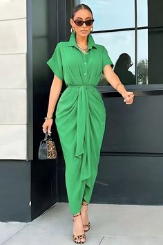 Short Sleeve Summer Shirt Dress – ProLyf Styles Solid Color Collared Office Dress, Short Sleeve Solid Color Maxi Dress For Formal Occasions, Formal Short Sleeve Solid Color Maxi Dress, Formal Short Sleeve Maxi Dress In Solid Color, Elegant Green V-neck Shirt Dress, Formal Button-up Midi Dress With Tie Waist, Solid Color Button-up Dress For Office, Elegant Short Sleeve Shirt Dress In Solid Color, Elegant Solid Color Short Sleeve Shirt Dress