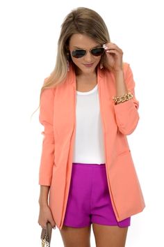 this outfit tho Peach Blazer Outfits For Women, Spring Formal Stretch Blazer, Stretch Blazer For Spring Formal Occasions, Chic Pink Stretch Outerwear, Chic Stretch Blazer For Formal Occasions, Trendy Pink Blazer For Day Out, Fitted Pink Blazer For Day Out, Spring Stretch Blazer With Notch Lapel, Peach Blazer Outfit