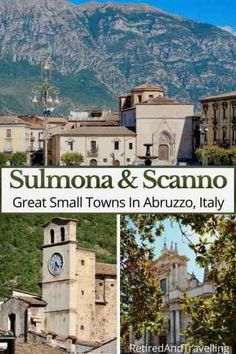 the cover of a travel book with pictures of buildings and mountains in the background, including a clock tower