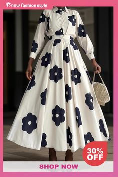 Floral Print Turndown Collar Long Sleeve Buttons Formal Party Evening Pleated Maxi Shirt Dresses Maxi Dress Designs, Lace Party Dresses, Maxi Shirts, Maxi Shirt Dress, Pleated Maxi Dress, Pleated Maxi, Maxi Dress Evening, Shirt Dresses, Turndown Collar