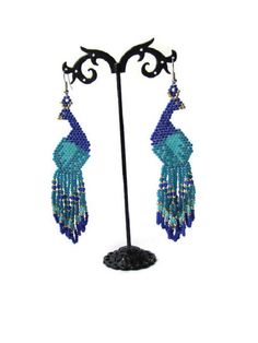 Peacock earrings Bird earrings Blue gold earrings Peacock jewelry Animal earrings Long earrings Tass Blue Bohemian Jewelry With Peacock Design, Bohemian Blue Jewelry With Peacock Design, Peacock Design Dangle Chandelier Earrings Gift, Blue Gold Earrings, Bird Watcher Gifts, Earrings Bird, Peacock Jewelry, Peacock Earrings, Ethnic Necklaces