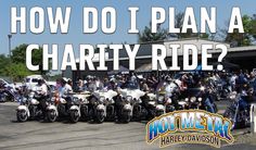 a large group of people on motorcycles with the words how do i plan a charity ride?