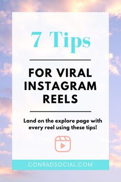 the words 7 tips for virtual instagram reels and an image of clouds in the background