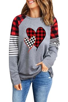 •The raglan sleeve is made up of red plaid, stripe and solid color •Gray is the main color with color block design •Medium thickness, soft fabric can be worn next to the body •The perfect match for jeans, leggings, high boots or sneakers •Dropship long sleeve tops for women of any age Size Chart (CM) Sizes Bust Shoulder Sleeve_Length Length Relax Relax Relax Front S 101 66.8 67.5 65 M 106 68 69 67 L 111 69.2 70.5 69 XL 119 71.2 72 71 2XL 127 73.2 73.5 73 Elasticity High Note: 1.There maybe 1-2 c Plaid And Leopard, Plaid Pullover, Blank Apparel, Stripe Long Sleeve, Gray Sweatshirt, Long Sleeve Striped Top, Cartoon Outfits, Striped Sleeve, Western Union