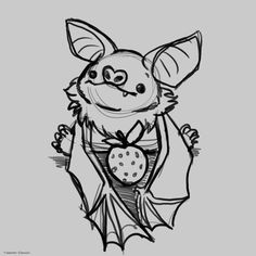 a drawing of a bat with a heart on it's chest and the tail