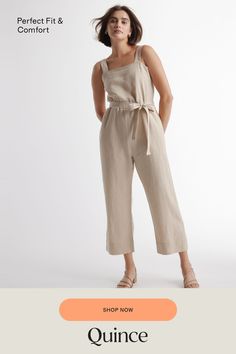 One and done. Just add accessories for an effortlessly cool utilitarian-chic look. Our square-neck linen jumpsuit from our best-selling European linen collection couldn’t be simpler with adjustable shoulder straps and self-tie belt for a perfect fit. Did we mention it’s also super comfy, breathable, and lightweight?  | Quince | Women's 100% European Linen Square Neck Jumpsuit in Driftwood, Size XS Summer Workwear Jumpsuits And Rompers With Adjustable Straps, Summer Linen Belted Jumpsuits And Rompers, Casual Linen Belted Jumpsuits And Rompers, Chic Linen Jumpsuits And Rompers With Tie Waist, Spring Linen Belted Jumpsuits And Rompers, Casual Linen Jumpsuits And Rompers For Work, Summer Linen Jumpsuits And Rompers With Adjustable Straps, Summer Beige Belted Jumpsuits And Rompers, Beige Belted Jumpsuits And Rompers For Summer