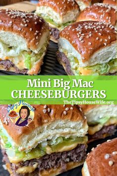 The photo shows delicious Big Mac-style burgers like McDonalds, but homemade. The brightly colored banner displays the name of the recipe, "Mini Big Mac Cheeseburgers." Copycat Big Mac, Dinner Noodles, Cheeseburger Recipe, Hamburger Meat, Recipes Quick