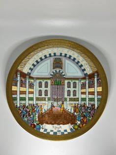 a plate with an image of a man speaking at a podium in front of a group of people