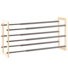 a wooden rack with four black bars on it