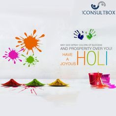 colorful powders and hand prints on a white background with text that reads, may god pray colors of success and prosperity over you have a holi