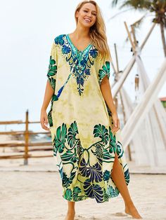 Beach Dress Sarong Cover-up Swimwear Bobe De Plage Pareo AMAIO Bohemian Beach Dress, Bohemian Summer Dresses, Slinky Dress, Long Beach Dress, Leisure Fashion, Plunging Neck, Print Swimwear, Womens Bathing Suits, Boho Print