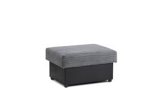 a small ottoman that is sitting on top of a white surface with a black base