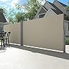 a 3d image of a patio with tables and chairs in front of a large fence