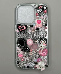 a cell phone case that has many different things on the front and back of it