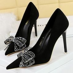 Eco-Luxury Elegant Rhinestone Bowknot High Heels Elegant Luxury Heels With Rhinestones, Luxury Elegant Heels With Rhinestones, Luxury Elegant Heels For Party, Luxury Elegant Party Heels, Luxury Elegant Heeled Boots For Party, Elegant High Heels, Women Heels, Butterfly Knot, Heels Fashion