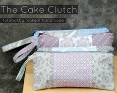 the cake clutch is sitting on top of a wooden table next to it's zippered pouch