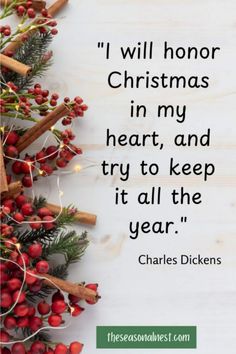 christmas quote with red berries and cinnamons