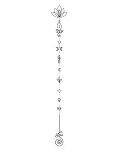 a line drawing of the seven chakras with symbols in each row on it