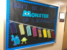 a bulletin board that says don't be a monster of a roommate