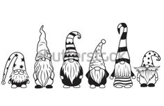 the seven gnomes are lined up and ready to be drawn in this line art style