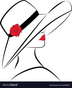 a woman in a hat with a rose on her head vector drawing or illustration eps file