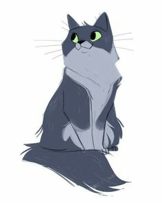 a drawing of a cat with green eyes sitting down and looking at the camera, on a white background