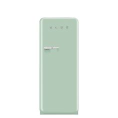 a green refrigerator freezer sitting on top of a white wall