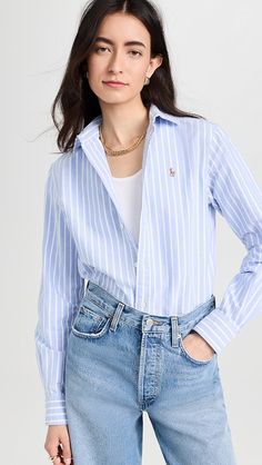 Polo Ralph Lauren Cotton Oxford Long Sleeve Button Down | Shopbop Polo Ralph Lauren Women Outfits, Long Sleeve Polo Outfit, Ralph Lauren Shirt Women, Navy Sequin Dress, Button Down Outfit, Ralph Lauren Looks, Harbor Island, Island Blue, Polo Ralph Lauren Women