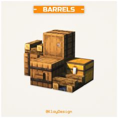 an image of some boxes that are stacked on top of each other with the words barrells above them