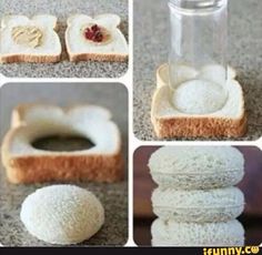 there are pictures of different things made out of bread