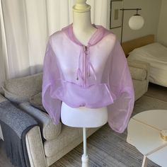 Women’s Sheer Pull-Over With Elastic Waistband Casual Purple Outerwear For Summer, Casual Purple Summer Outerwear, Casual Lavender Hoodie For Spring, Casual Lavender Outerwear For Spring, Trendy Purple Hoodie For Spring, Lavender Hooded Hoodie For Spring, Sheer Hoodie, Lavender Closet, Purple Fitted Sheer Top